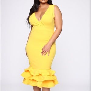 Fashion Nova Curve Yellow Ruffle Dress NEVER WORN